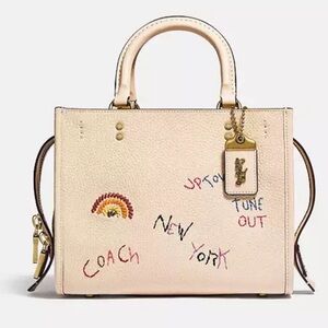 Coach Cream Rogue Shoulder Bag with Embroidered Accents
